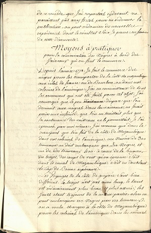 Extrait du manuscrit de "Journal de traite du vaisseau La Licorne" par Joseph Brugevin