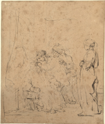 Copie anonyme d'après Rembrandt Harmenszoon van Rijn, Tobie guérissant la cécité de son père, XVIIe siècle. ©Bibliothèque municipale de Versailles. Réserve Estampes 84 